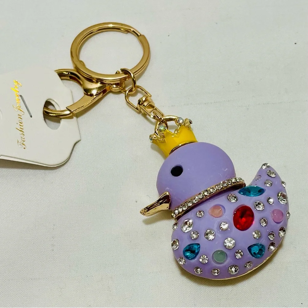 Bag Charm or Key Charm Duck with Rhinestones and Gem Accents, NWT